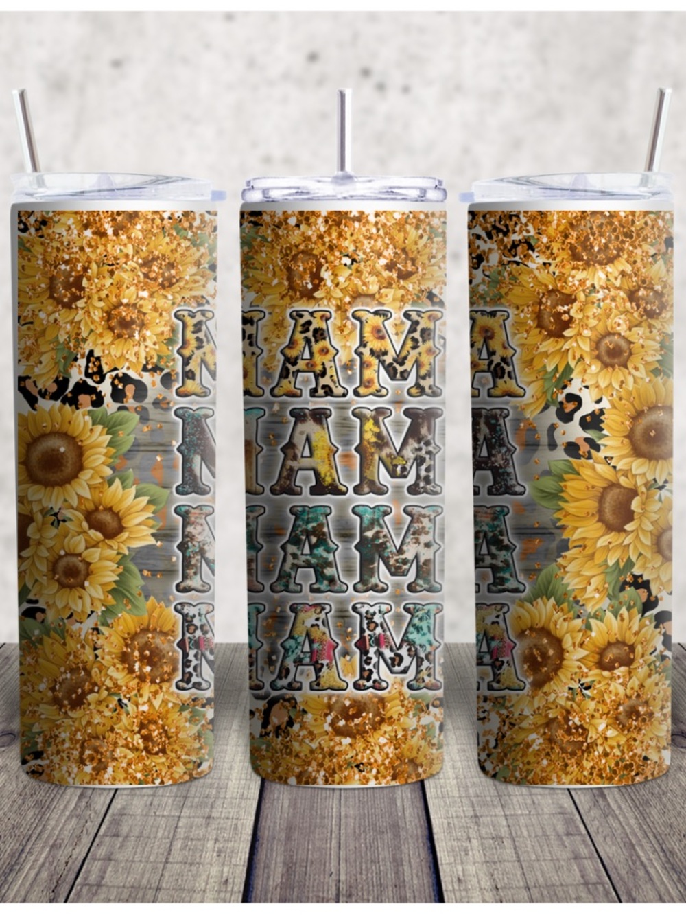Hand Crafted Yellow Sunflower 'MAMA' Tumbler - Brown Accents